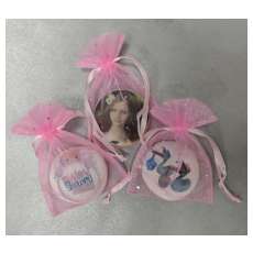 Custom Printed Round Sugar Cookies - 3 inch (with individual pink fabric Gift Bags)